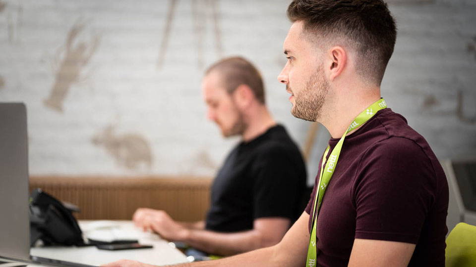 Two Nettl employees working through a web-hosted server.